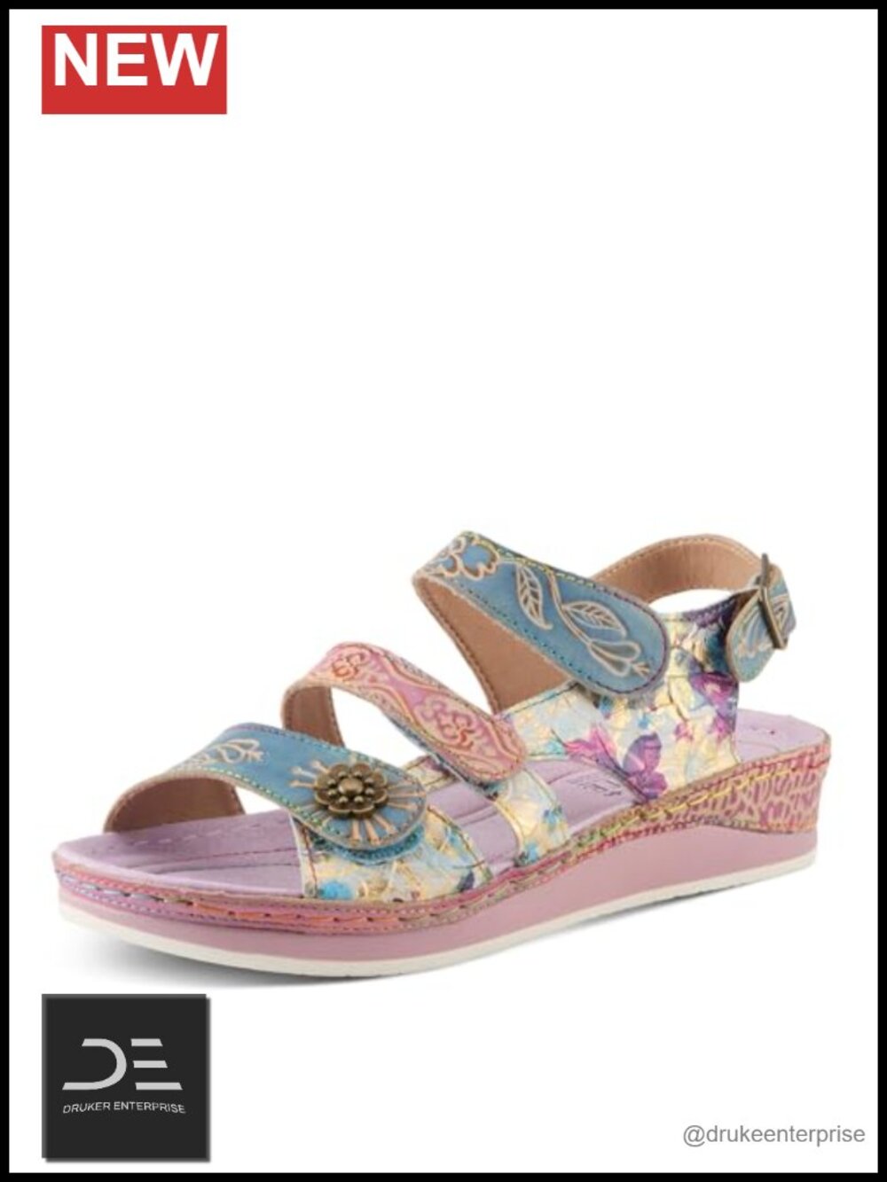 Slingback Wedge Sandals with Buckle Leather Faux Leather